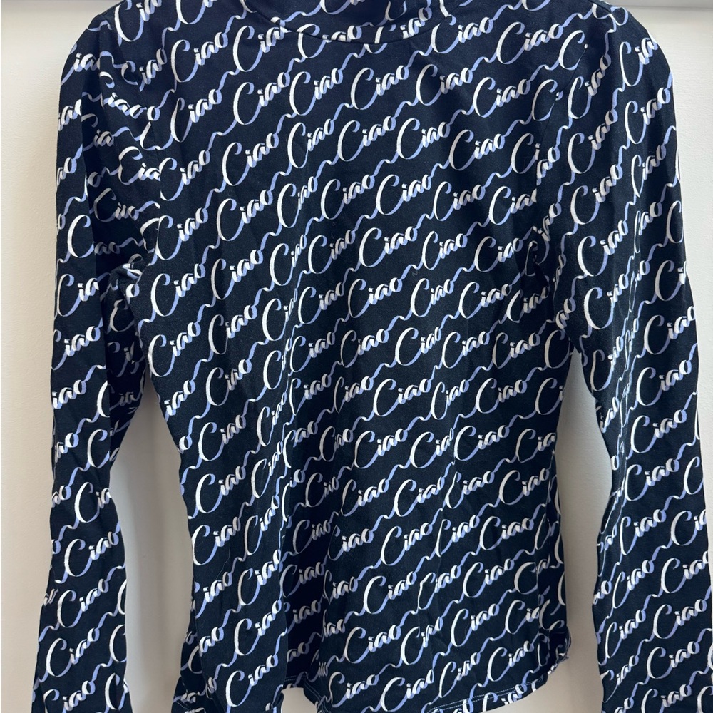 Anthropologie Black and White Ciao Print Top